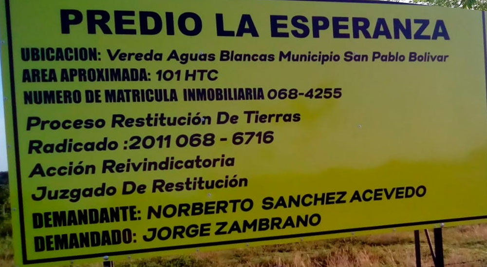 Información sobre restitución de tierras en San Pablo (Bolívar), publicada en valla publicitaria es falsa