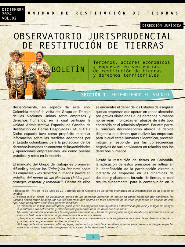 Boletín Vol.2 Terceros, actores económicos y empresas en sentencias de restitución de tierras y derechos territoriales