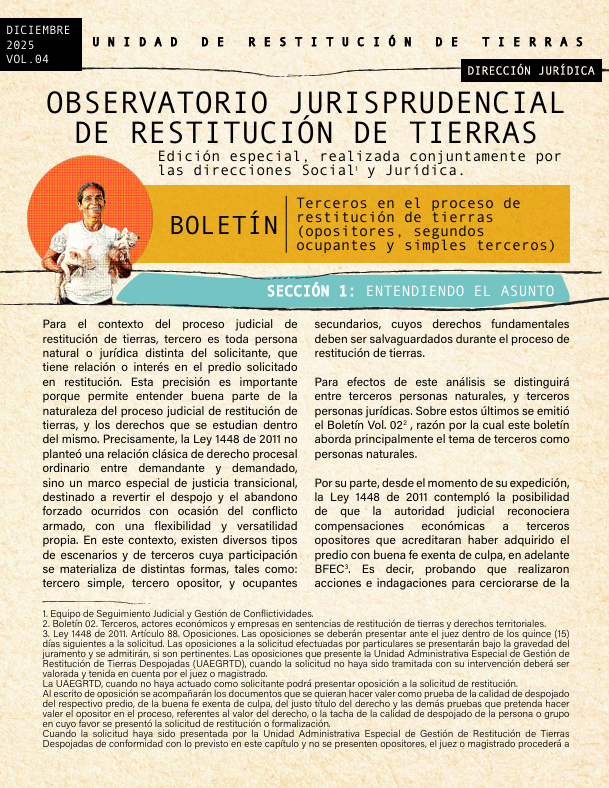 Boletín 4 Terceros en el proceso de restitución de tierras  (opositores, segundos  ocupantes y simples terceros)